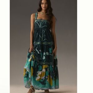 by anthropologie square neck embellished midi dress. Size XXS NWT.